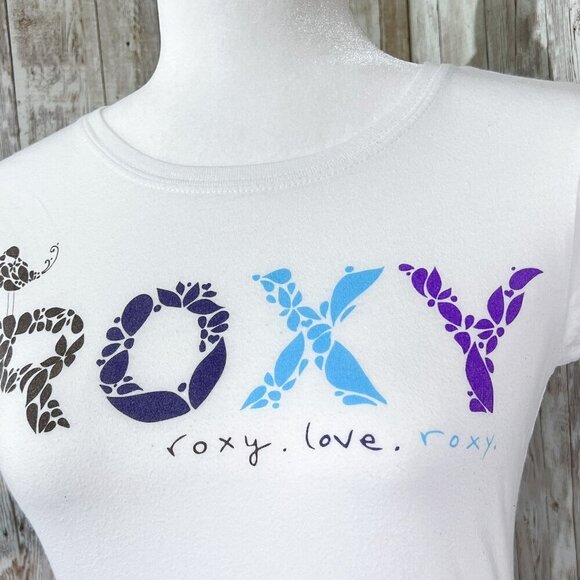Roxy Short Sleeve Graphic Tee | White | Crew Neck | Small | Leaves Bird | Y2K - Picture 7 of 10